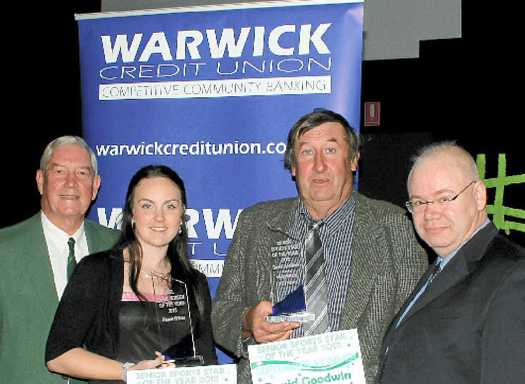 LAST YEAR: Greg Newey, RSL winner Renee O’Dea, Lindsay Goodwin representing senior sports star winner David Goodwin and Lewis von Stieglitz at last year’s dinner.